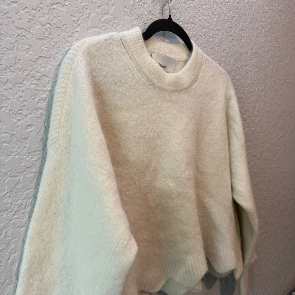 3.1 Phillip Lim Scalloped Hem Alpaca Wool Sweater Size M Cream Minimalist - Picture 2 of 6